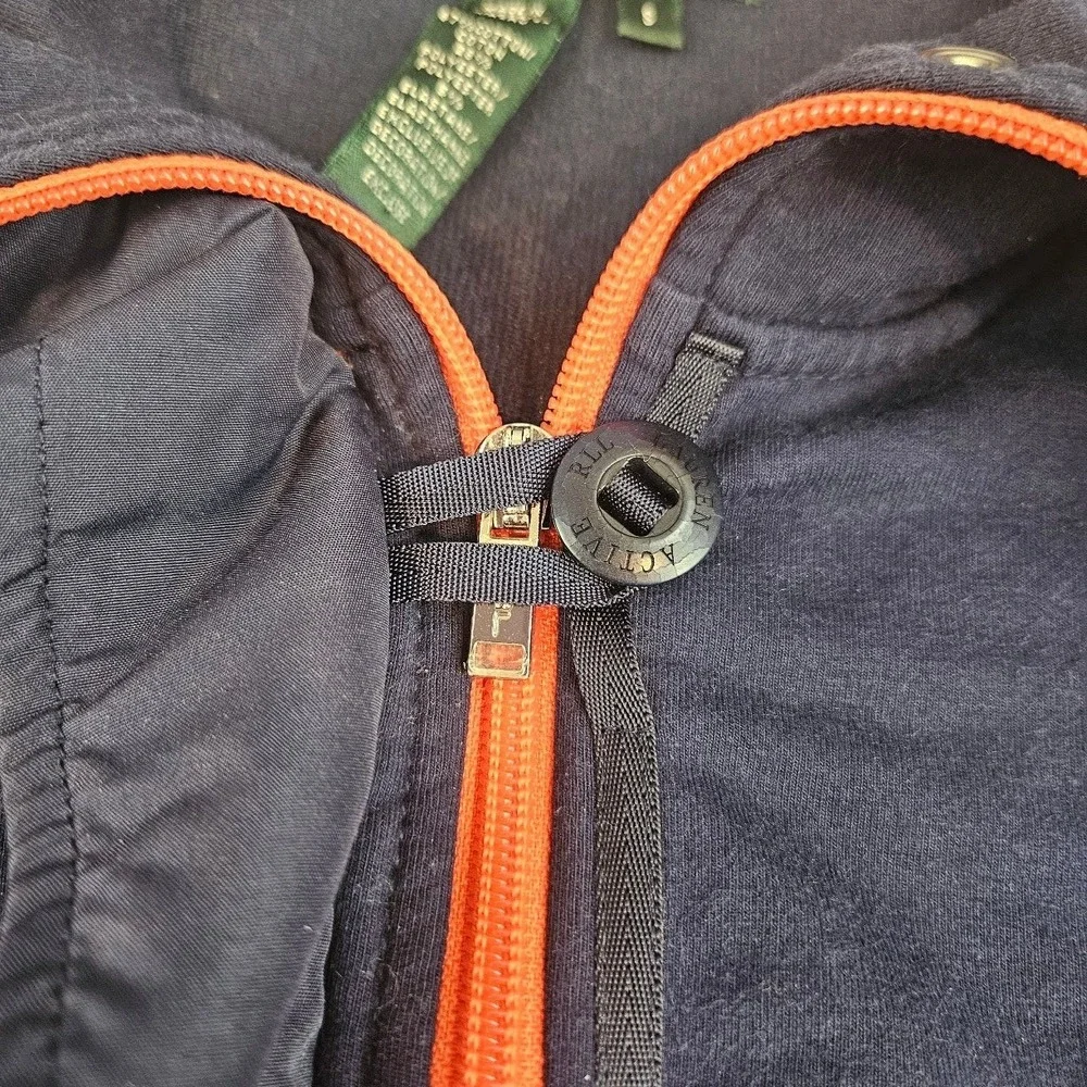 Lauren Active Ralph Lauren Navy Blue Utility Zip Up Jacket Orange Trim Small